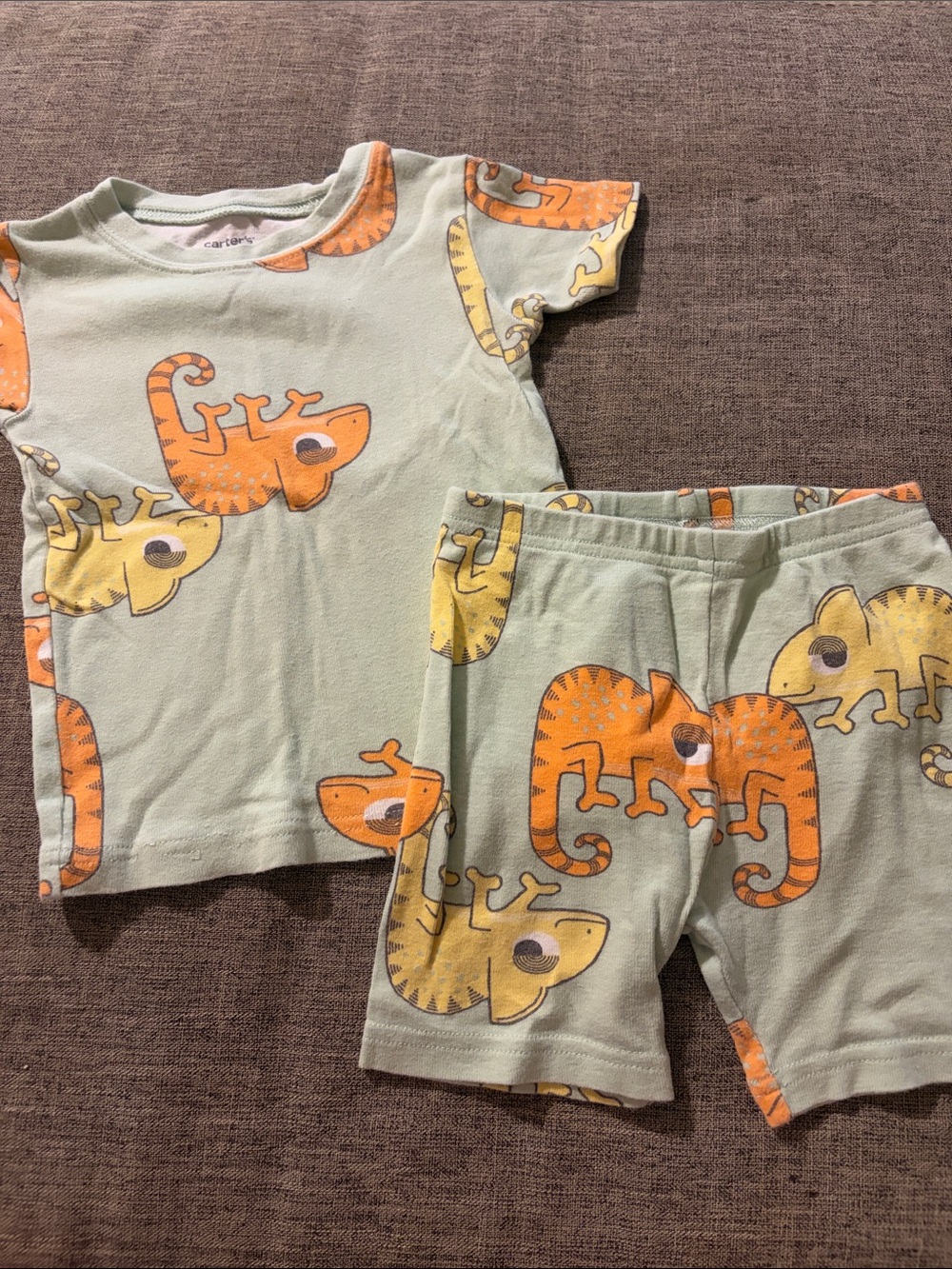 Carter's Light Green Chameleon Pajama Set with Orange & Yellow Prints